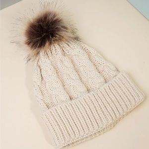 Off White Pom Pom Knit Beanie